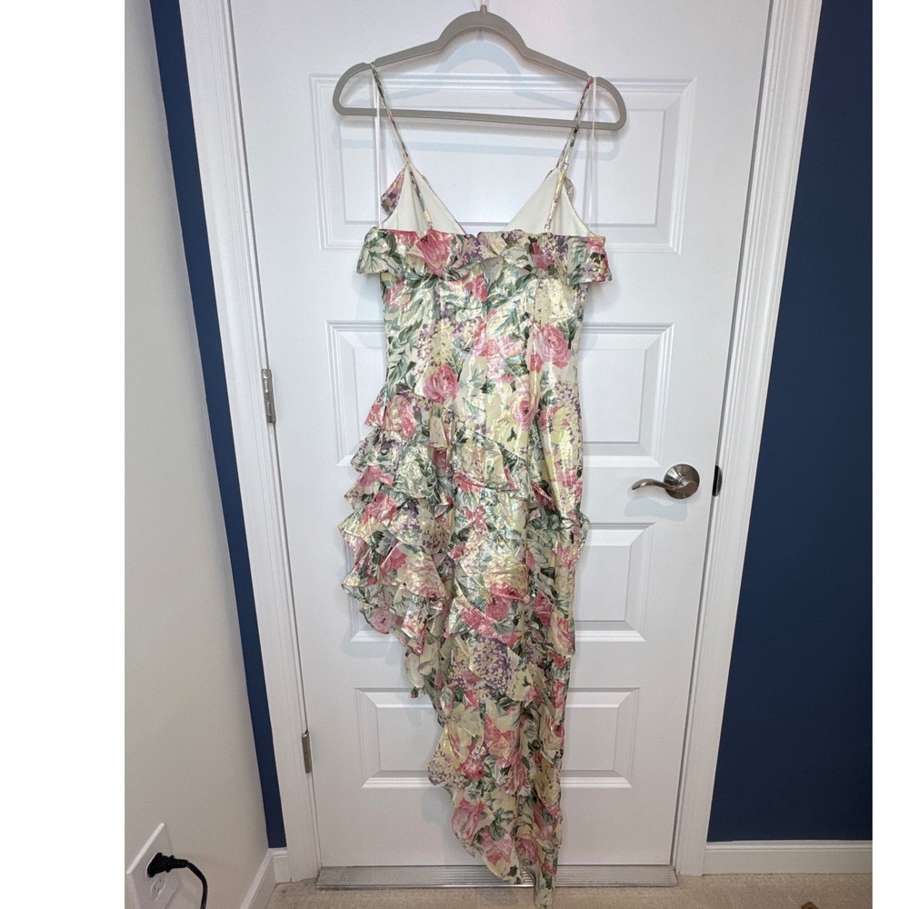 Dress The‎ Population Josefina Metallic Floral Ruffle Gown Pink Gold Small - Picture 3 of 5
